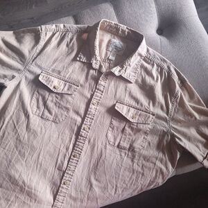 St. John’s Bay Tan Button Up Short Sleeve Shirt Mens XXL
